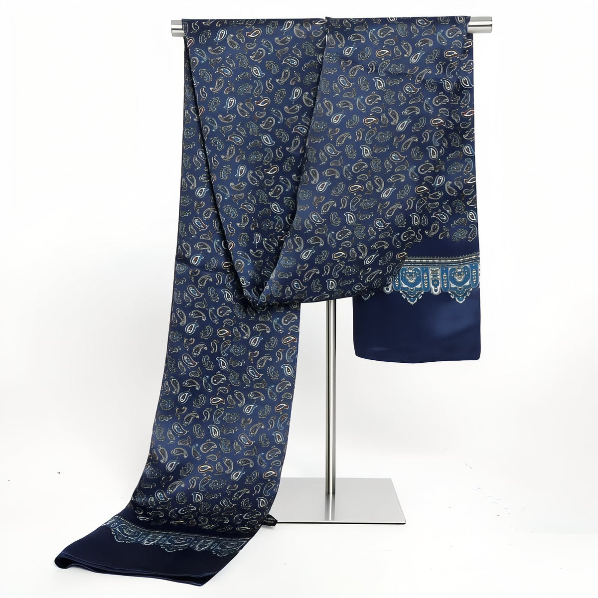 Echarpe Soie Vintage Homme - Bleu Nuit et Doré