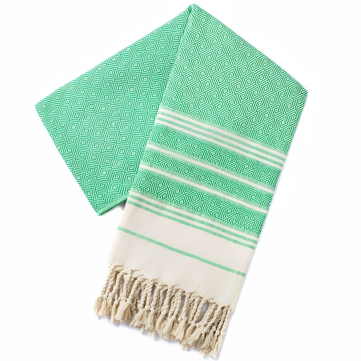 Fouta de Plage Rayures Asymétriques et Franges - Vert - 180*100cm