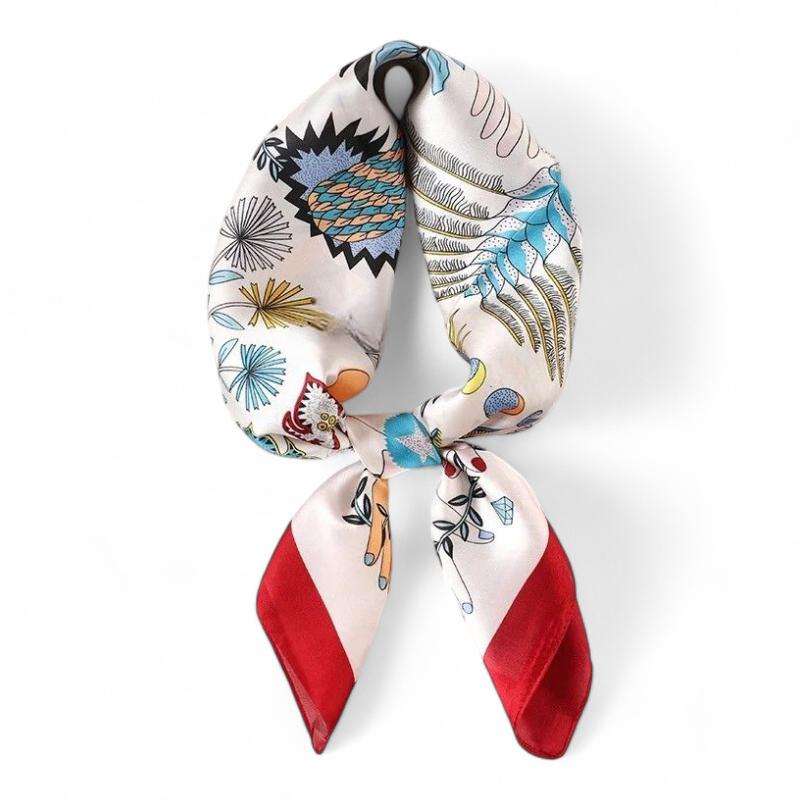 Petit Foulard Tour De Cou Femme Rouge et Bleu Ciel 70*70cm