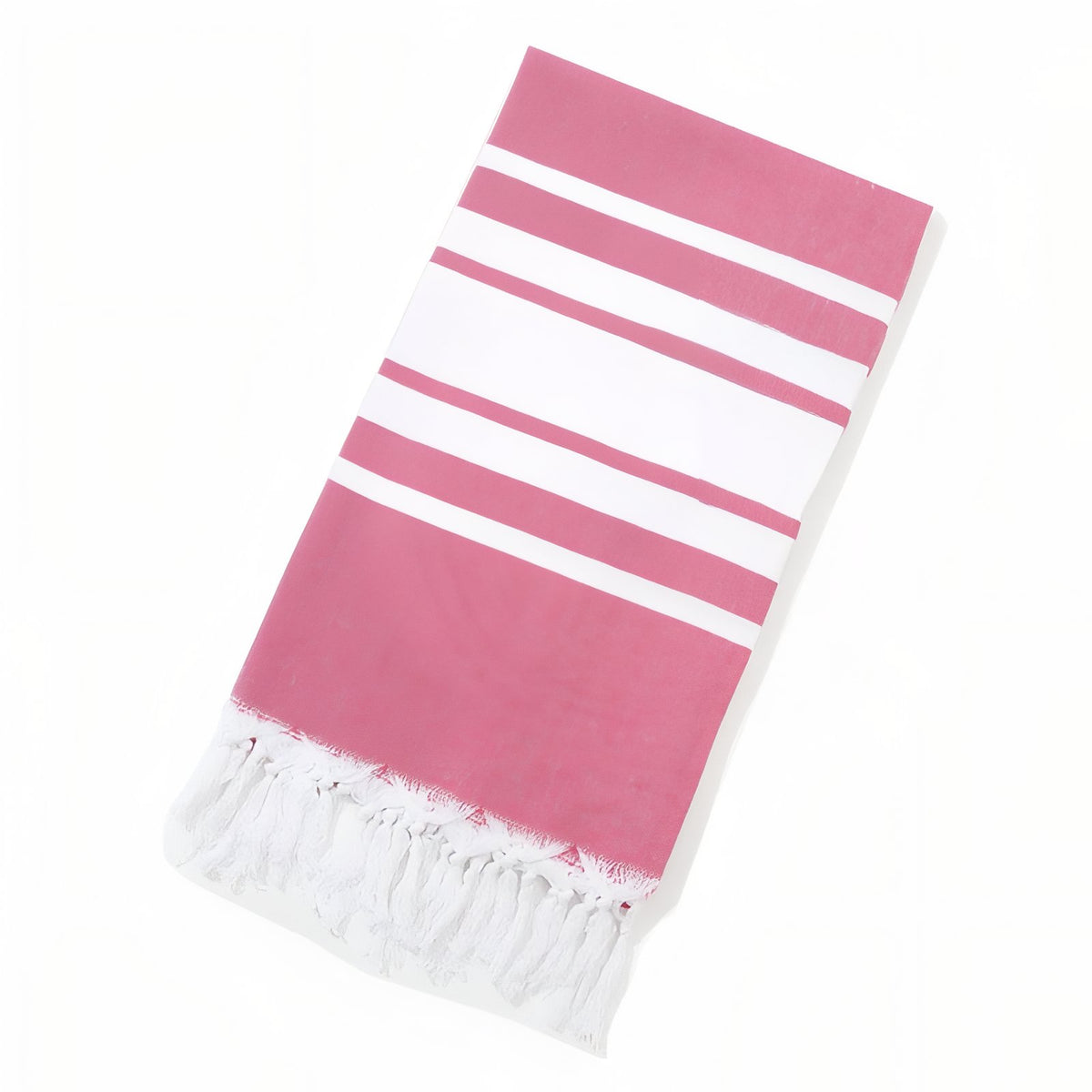 Fouta de Plage Ligné Bicolore à Franges - Rose - 100*180cm