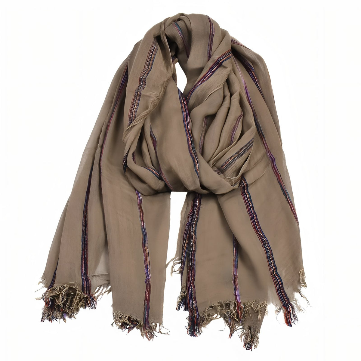 Chèche Coton de Lin produit entier sur fond blanc - Beige et Marron
