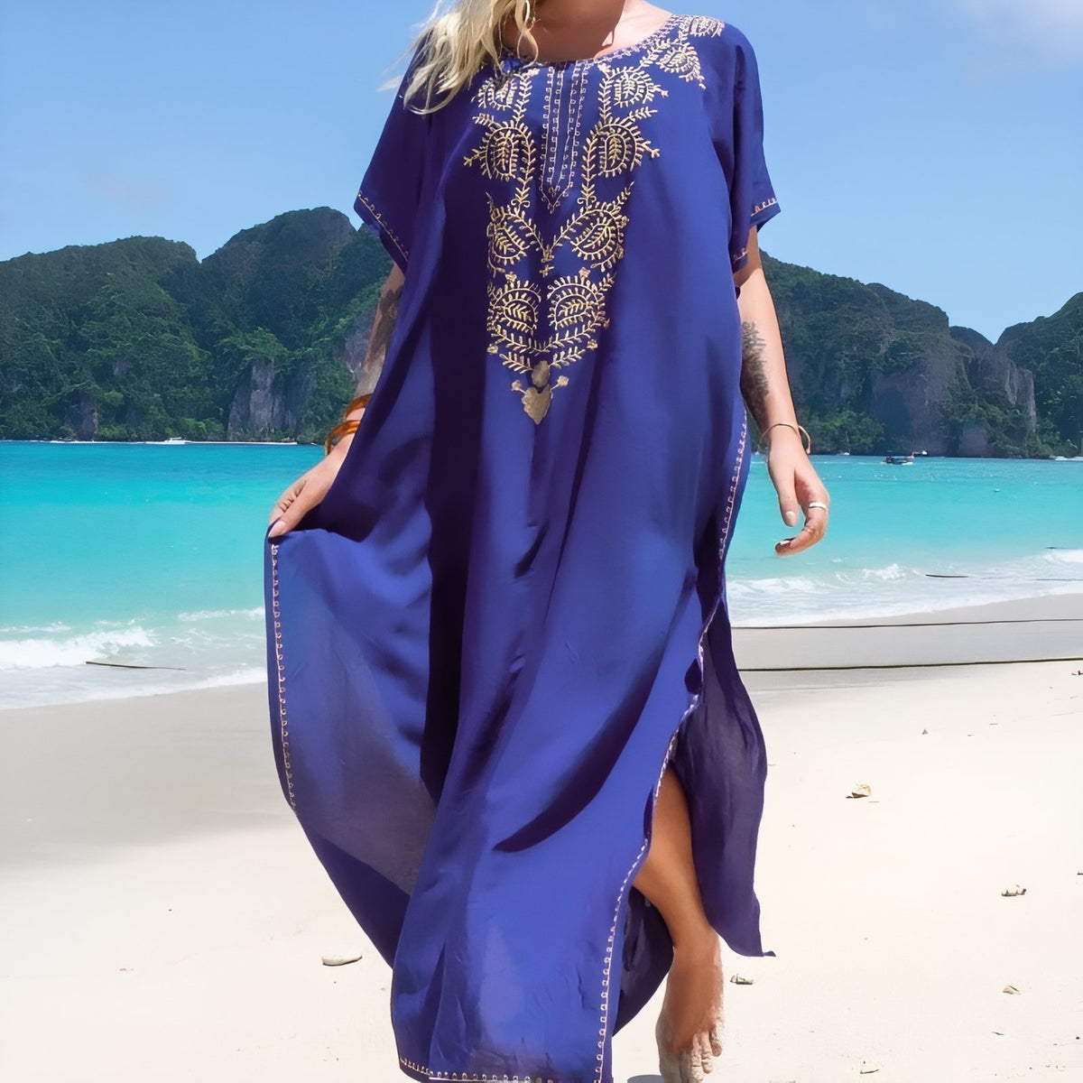 Paréo Caftan pour femme Style Oriental - Bleu Azur - Unique