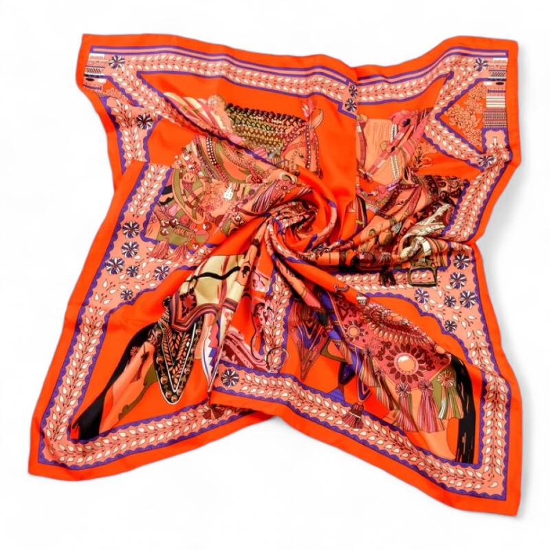 Carré de Soie Femme Luxe Rouge Corail et Rose 90*90cm