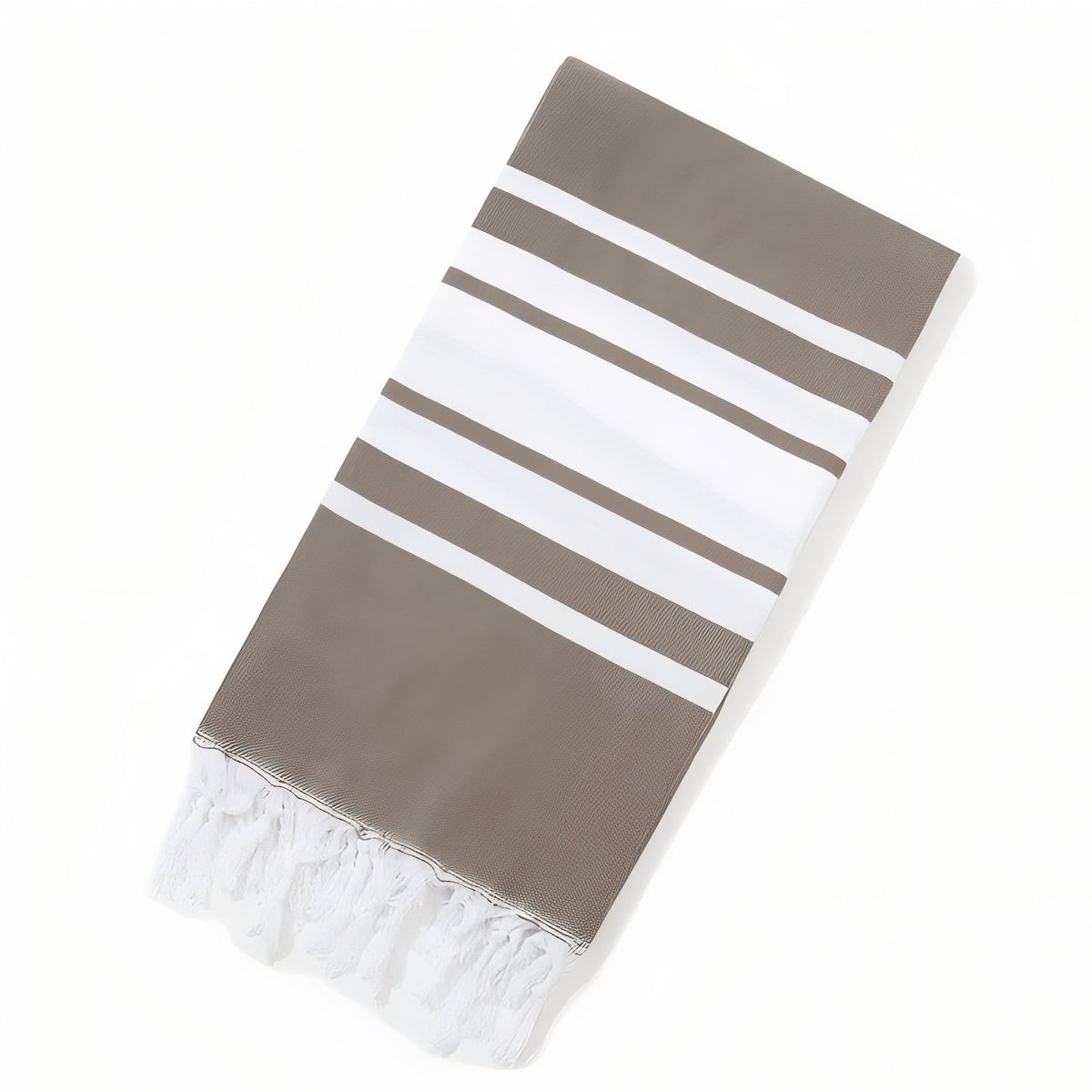 Fouta de Plage Ligné Bicolore à Franges - Taupe - 100*180cm