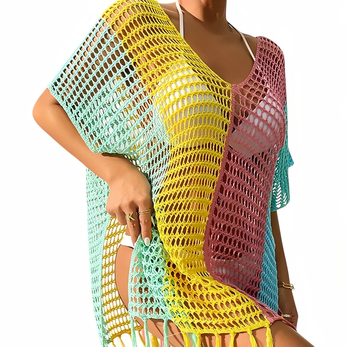 Robe Paréo en Maille - Rose et Jaune - Unique