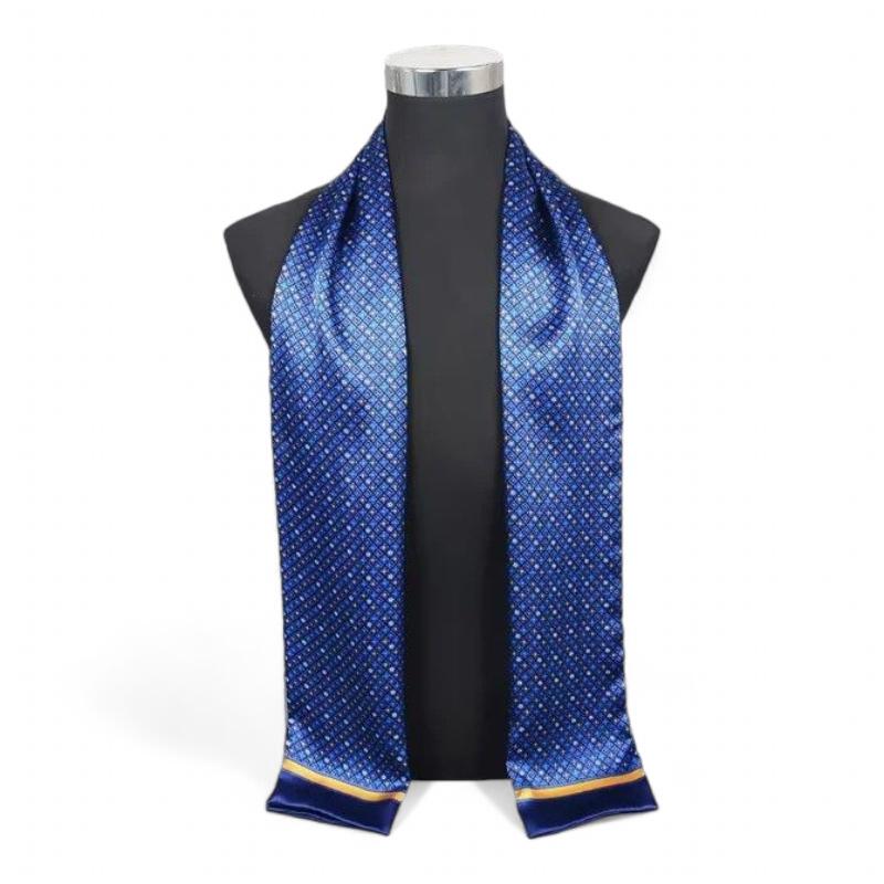 Écharpe Soie Homme Luxe Bleu Marine et Or 162*27cm