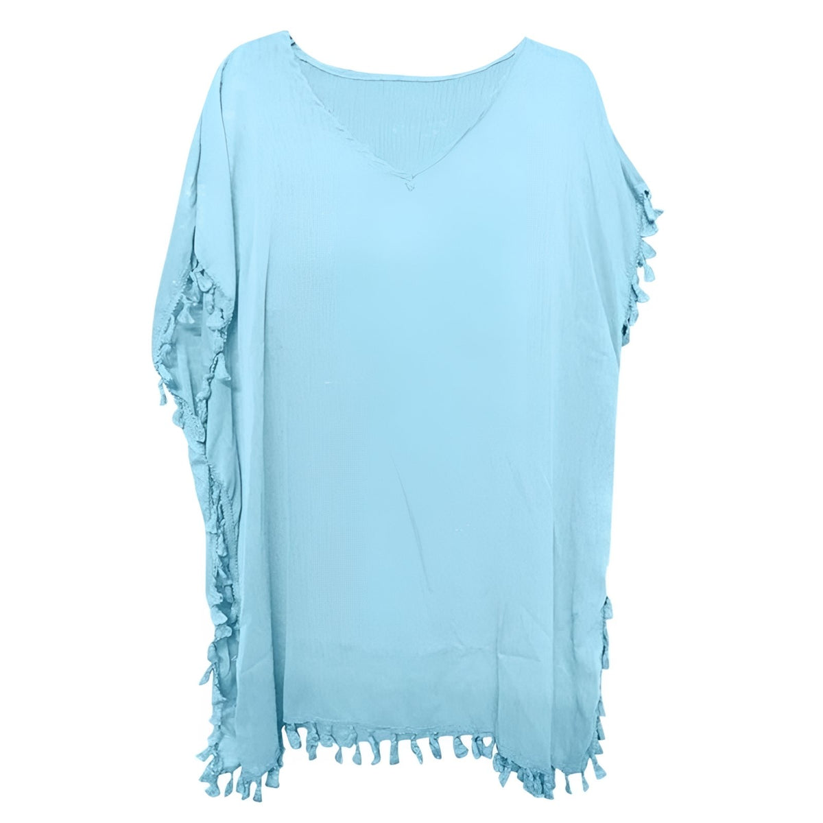 Robe Paréo à Pompons vue frontale - Turquoise