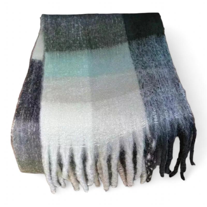 Grande Echarpe Femme Gris et Vert Pâle 220*38cm