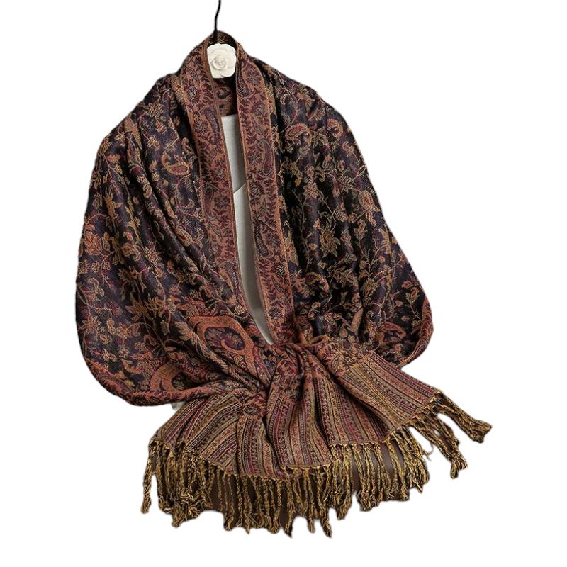 Foulard Indien Femme Bordeaux et Noir 