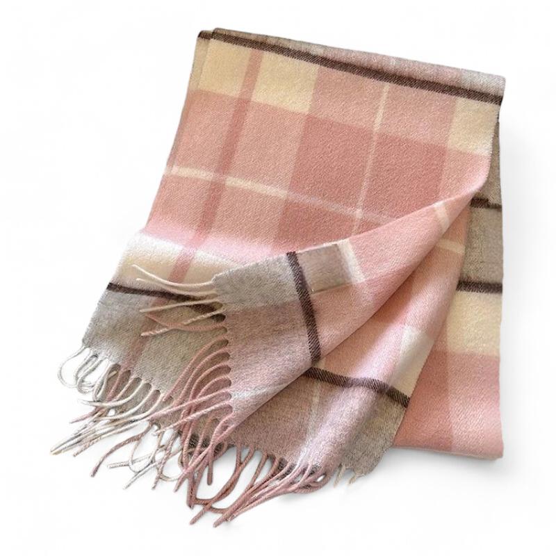 Echarpe en Laine à Franges Rose Pâle et Gris Clair 188*32cm