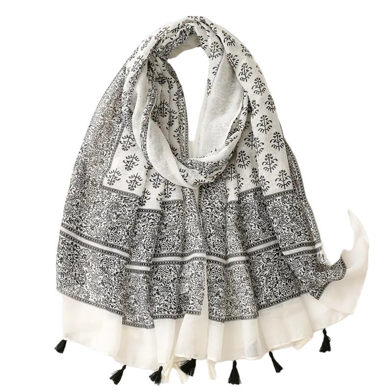 Chèche Pompon Blanc et Noir 180*90cm