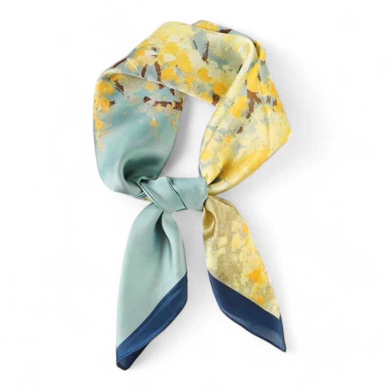 Petit Foulard Tour De Cou Femme Jaune et Bleu Pâle 70*70cm