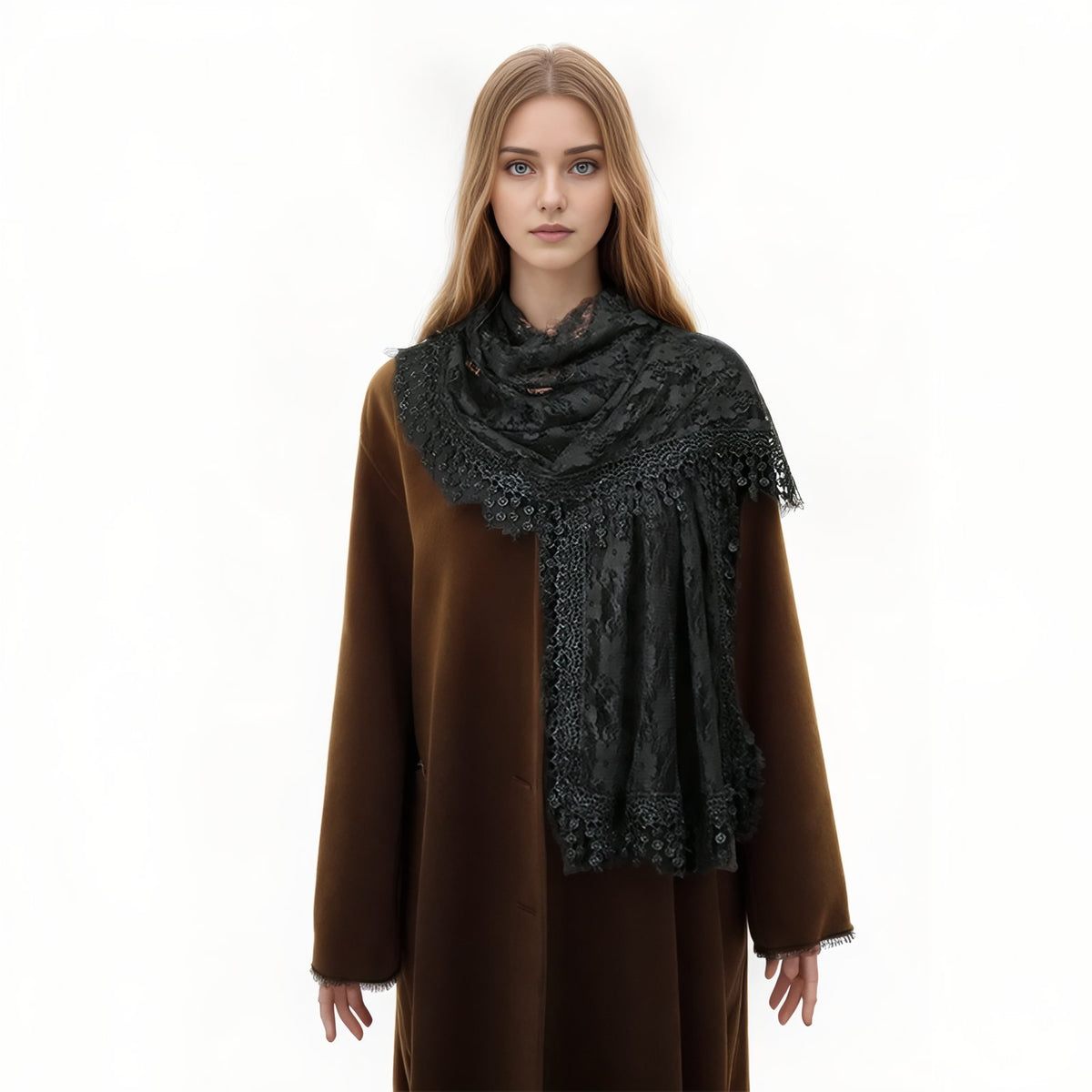 Etole avec Dentelle Femme portée sur une femme - Beige - Bordeaux - Bleu Marine - Blanc - Gris Clair - Noir