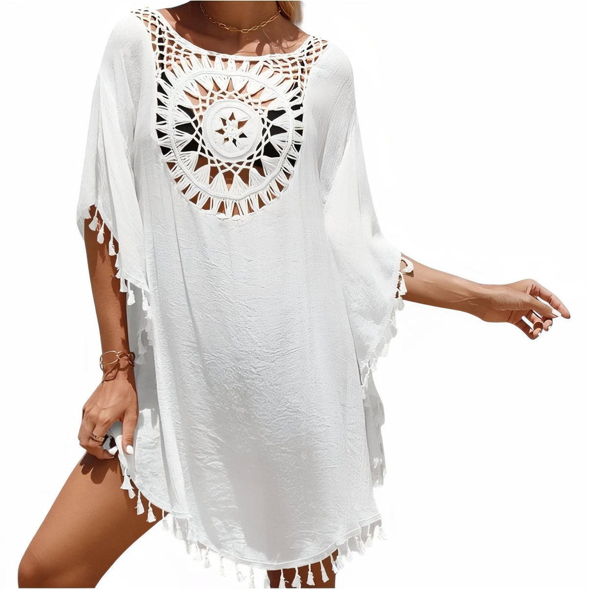 Robe de Plage Motif Attrape Rêve - Blanc - Unique
