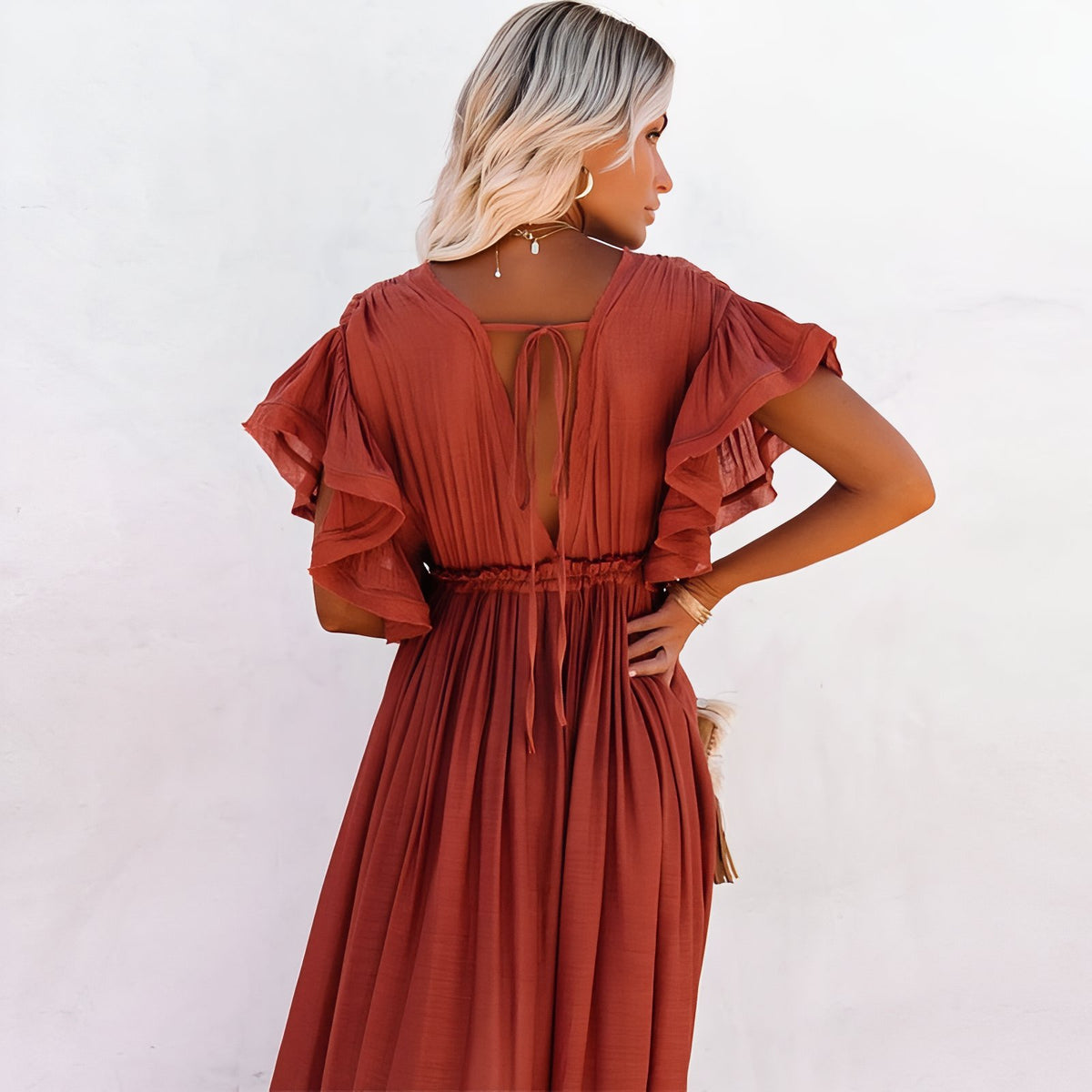 Robe de Plage Style Oversize vue arrière détail - Bleu - Lavande - Noir - Rouge Brique - Gris - Vert Clair - Vert Foncé - Rose Clair - Blanc - Beige