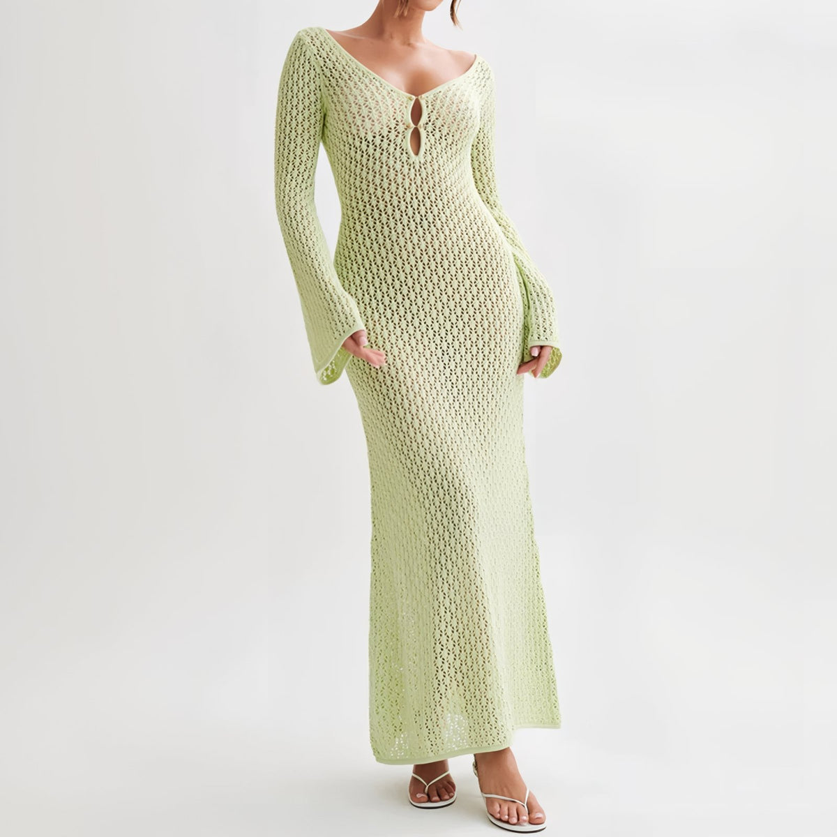 Robe Crochet de Plage Chic Ajourée - Vert Pastel
