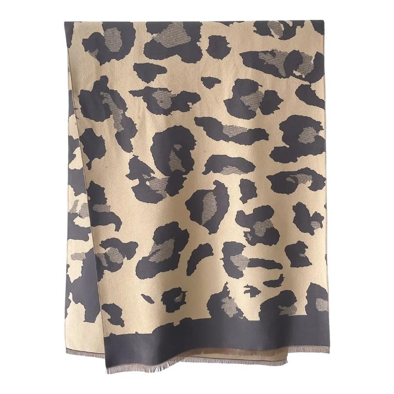 Echarpe Léopard Femme Beige et Charbon 66x186cm