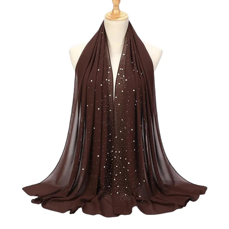 Etole de Soirée en Mousseline Marron Chocolat et Blanc Perlé 75*175cm