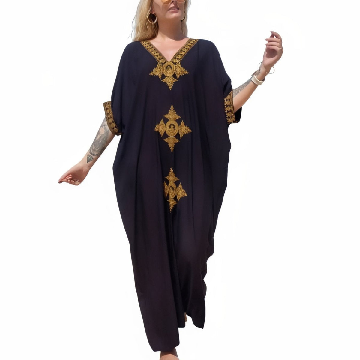 Longue Robe de Plage à Broderie Ethnique - Noir - Unique