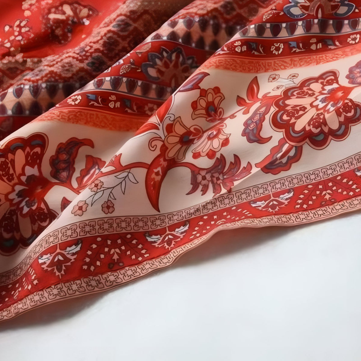 Kimono de Plage à Ceinture Bohemian Style détail du motif - Rouge - Vert