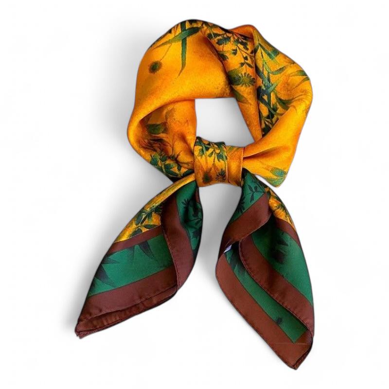 Petit Foulard Carré Couleur Jaune et Vert Foncé 70*70cm