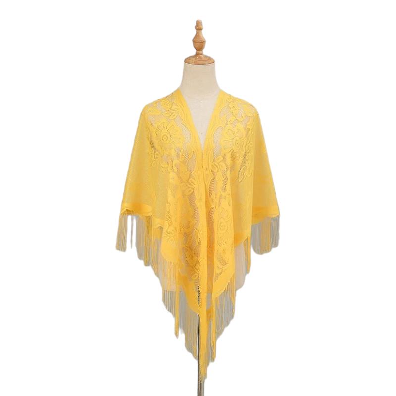 Châle Cape Crochet en Dentelle Jaune Pâle 