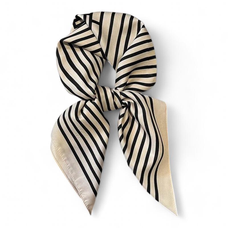 Petit Foulard Tour De Cou Femme Beige et Noir 70*70cm