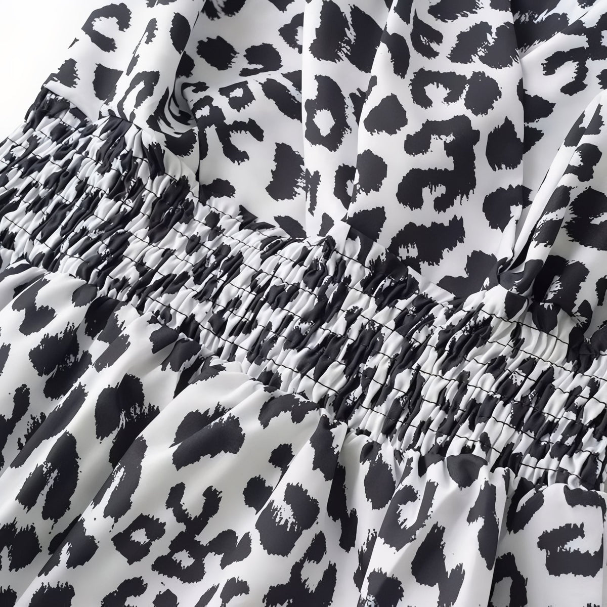 Robe de Plage Léopard gros plan élastique froncé - Noir et Blanc - Marron