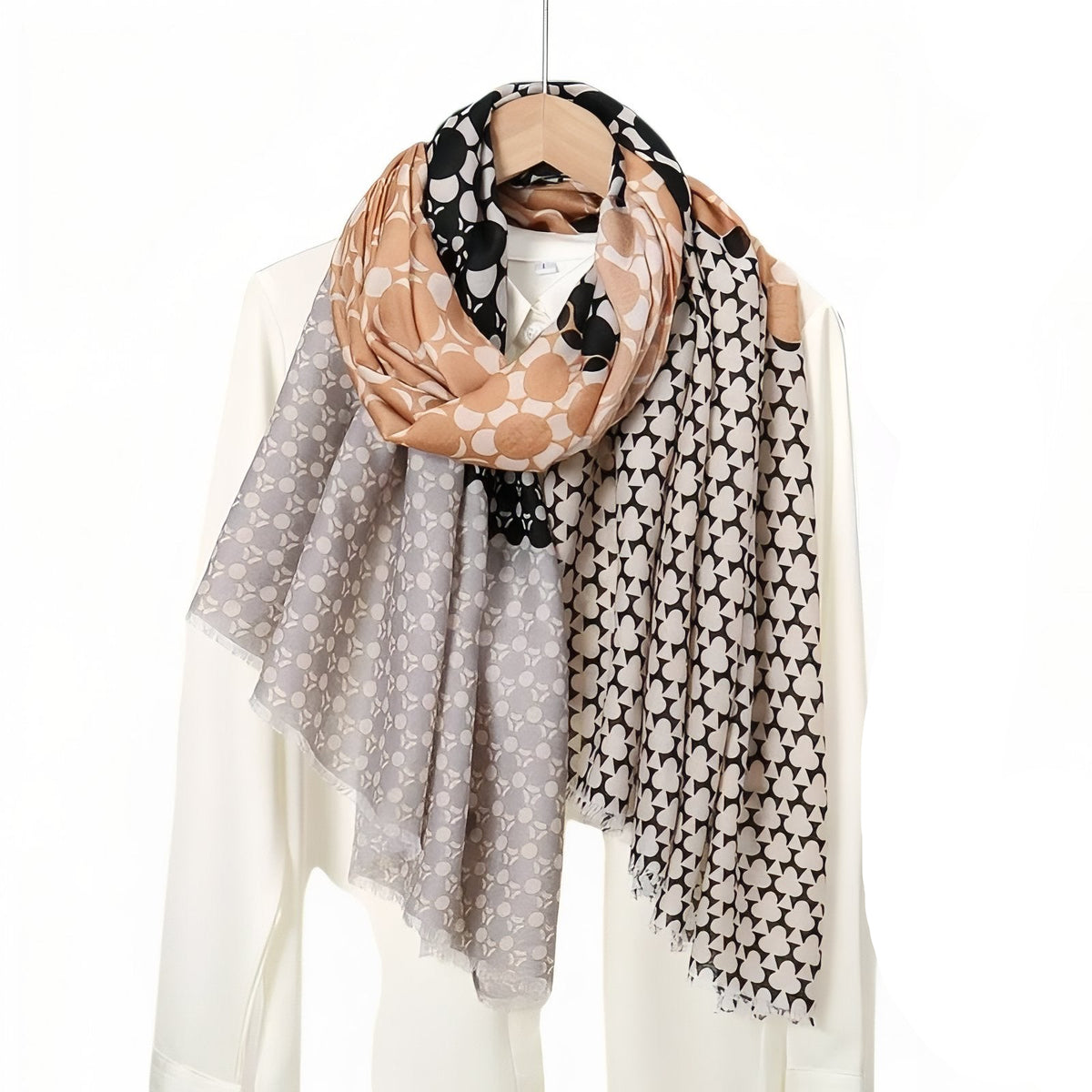Chèche Couleurs Patchwork - Beige et Noir - 180*90cm