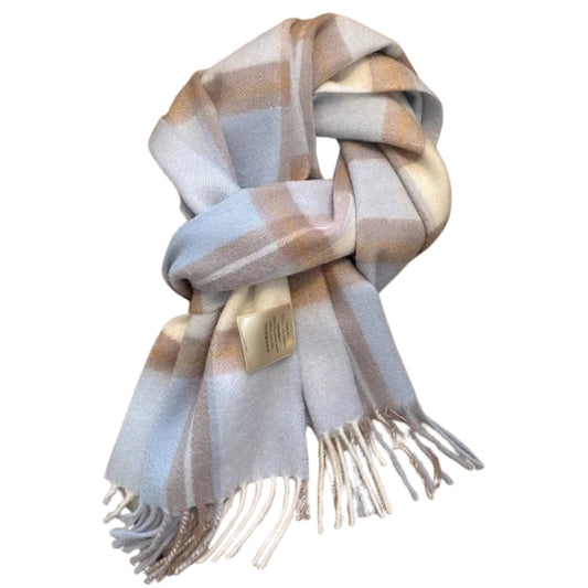 Echarpe en Laine à Carreaux Bleu Ciel et Marron 180-32cm