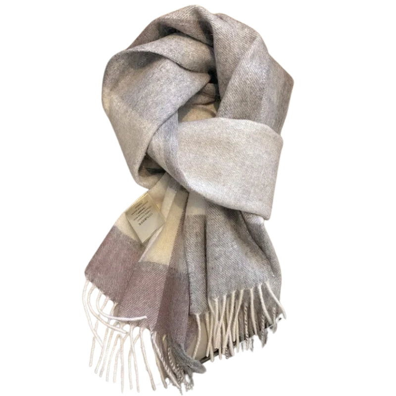 Echarpe en Laine à Carreaux Gris 180-32cm