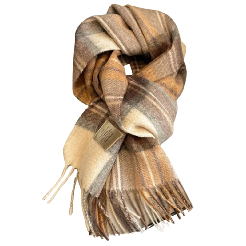 Echarpe en Laine à Carreaux Marron 180-32cm