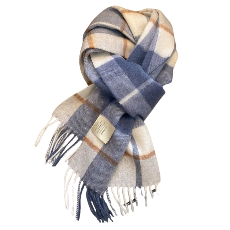 Echarpe en Laine à Carreaux Bleu et Marron 180-32cm