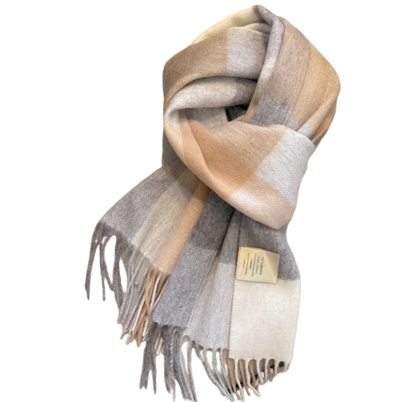 Echarpe en Laine à Carreaux Gris et Marron 180-32cm