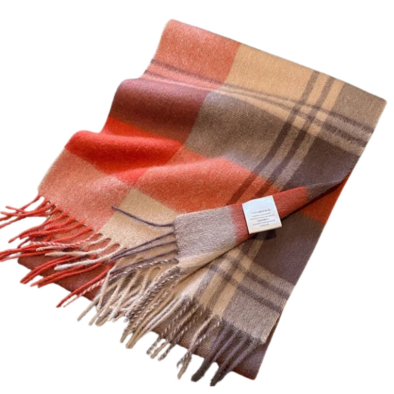 Echarpe Laine à Carreaux Femme Rouge 180-32cm