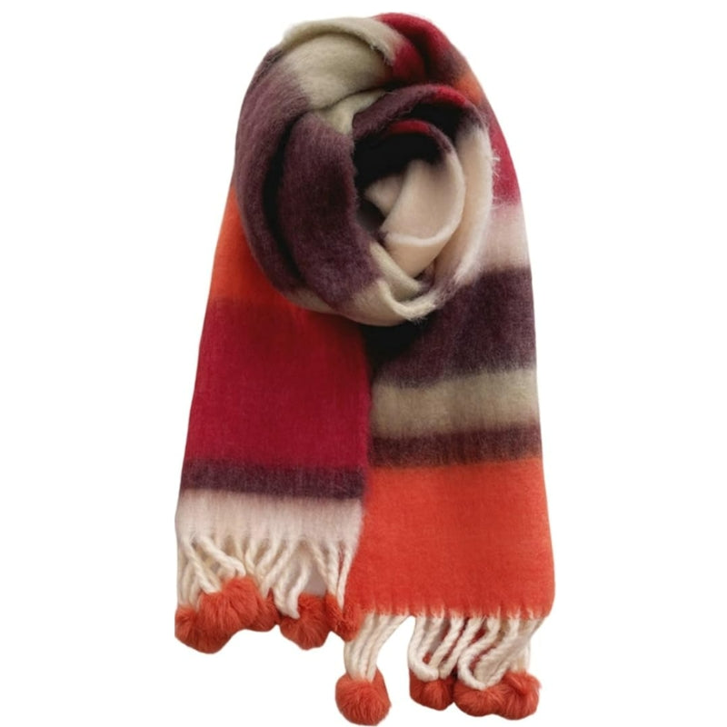 Grosse Écharpe Hiver Femme Orange et Marron 210*35cm