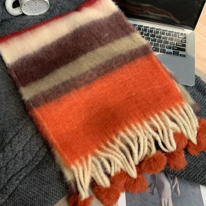 Grosse Écharpe Hiver Femme Orange et Marron 210*35cm