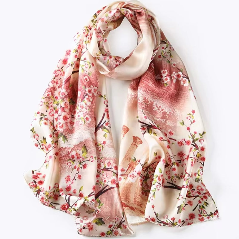 Écharpe Soie Femme Tendance Rose Pâle et Beige 172*55cm