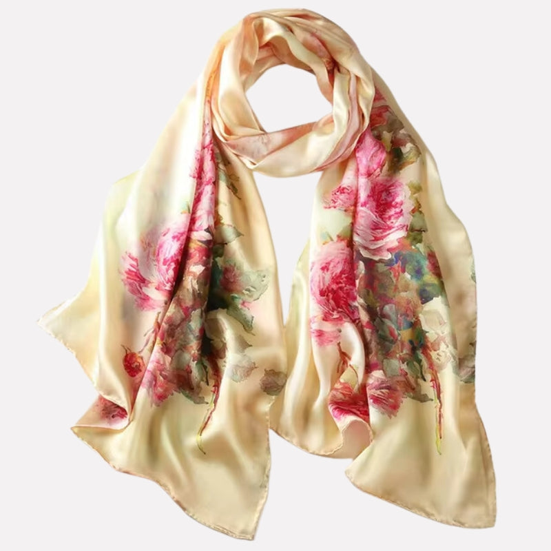Écharpe Soie Femme Tendance Jaune Pâle et Rose Fuchsia 172*55cm