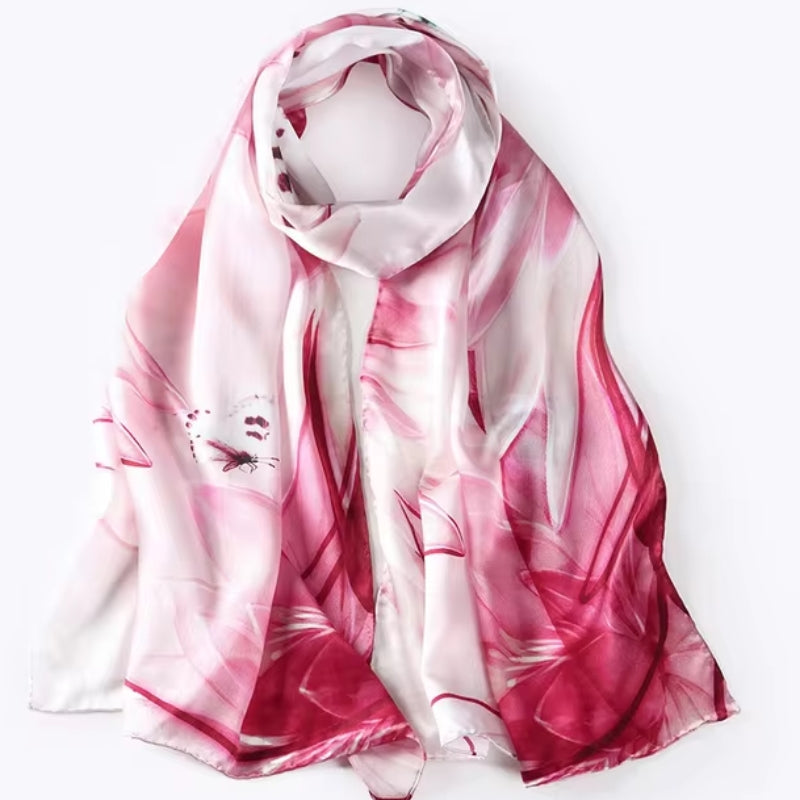 Écharpe Soie Femme Tendance Rose Foncé et Blanc 172*55cm