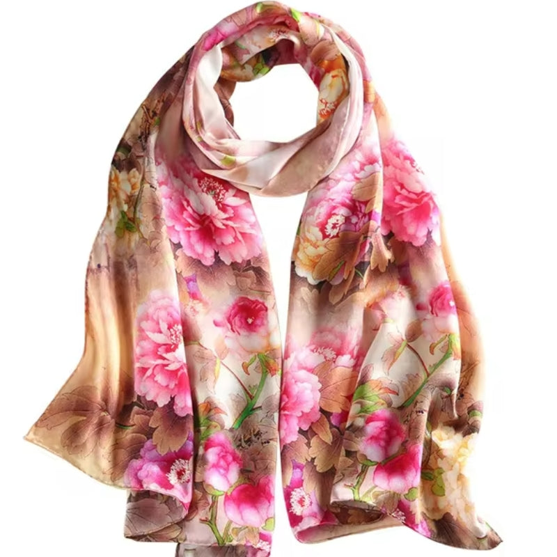 Écharpe Soie Femme Tendance Rose Poudré et Beige Clair 172*55cm