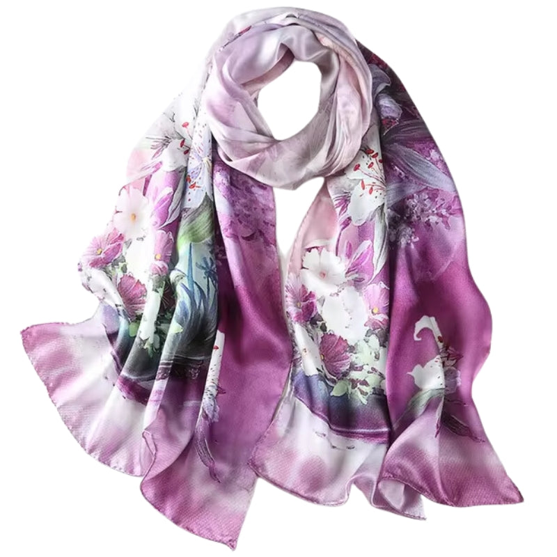 Écharpe Soie Femme Tendance Violet et Rose Pâle 172*55cm