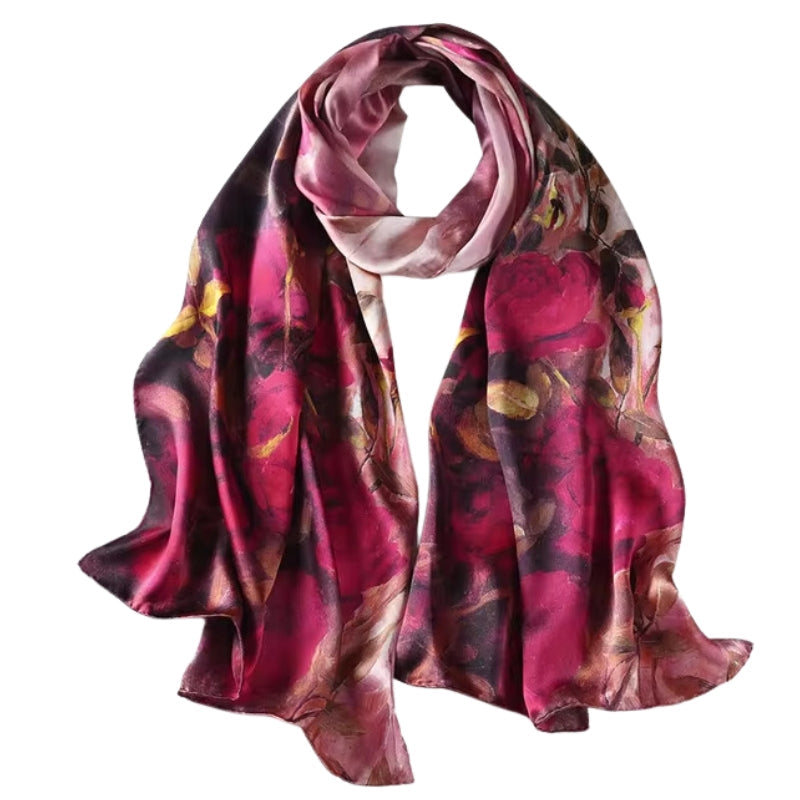 Écharpe Soie Femme Tendance Fuchsia et Bordeaux 172*55cm