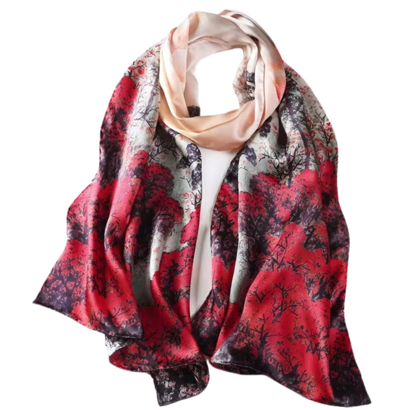 Écharpe Soie Femme Tendance Rouge et Noir 172*55cm