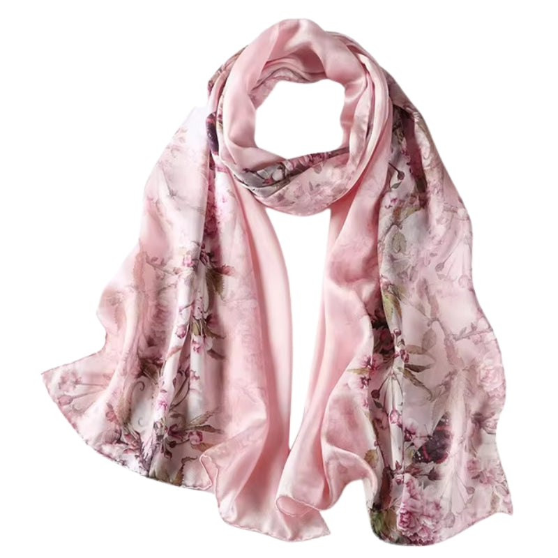 Écharpe Soie Femme Tendance Rose Pâle et Vert Olive 172*55cm