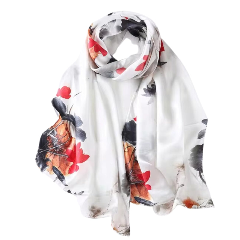 Écharpe Soie Femme Tendance Blanc et Rouge 172*55cm