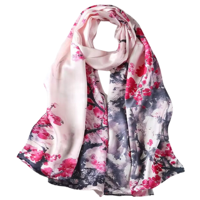 Écharpe Soie Femme Tendance Rose et Gris Foncé 172*55cm