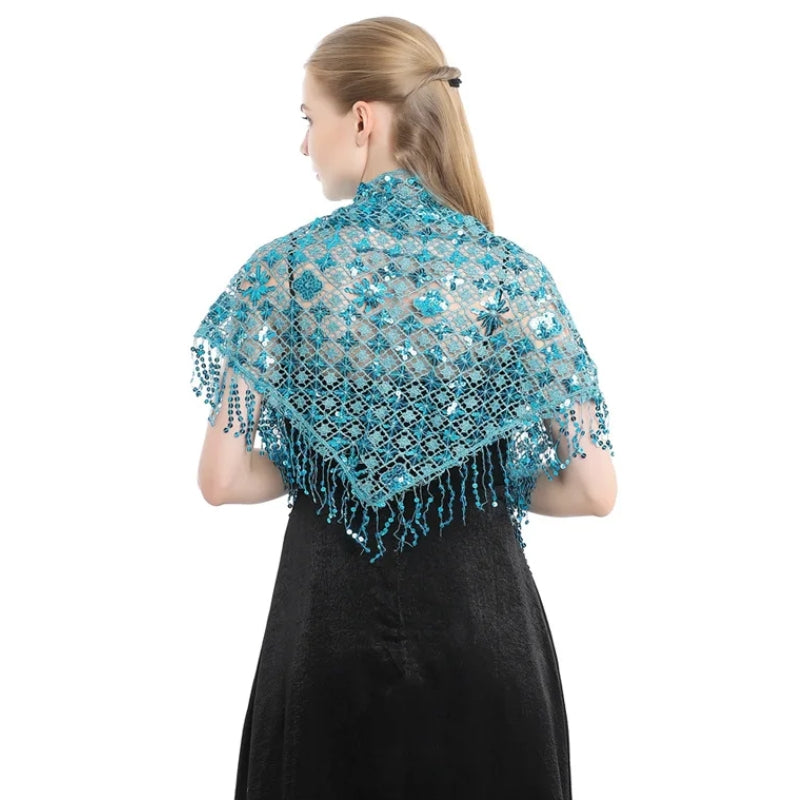 Châle à Sequins Turquoise et Argent 150*60cm