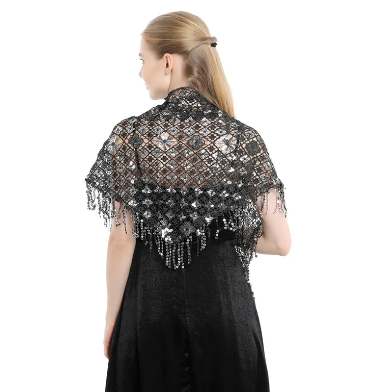 Châle à Sequins Noir et Argent 150*60cm