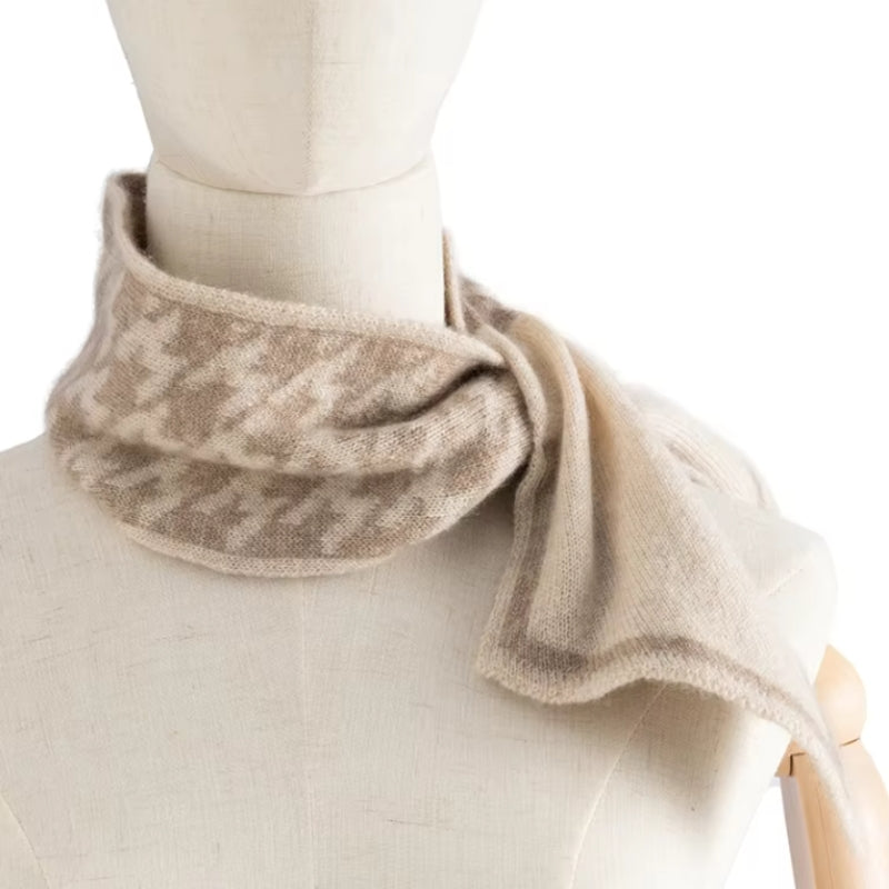 Echarpe Pied de Poule Beige et Taupe 90*11cm